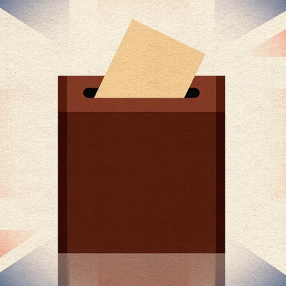 image of union jack behind graphic representation of ballot box