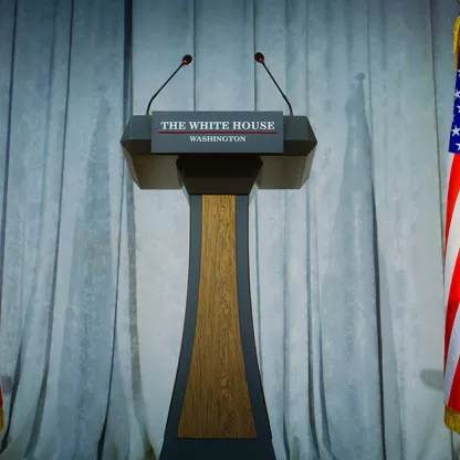 image of empty podium with usa flags